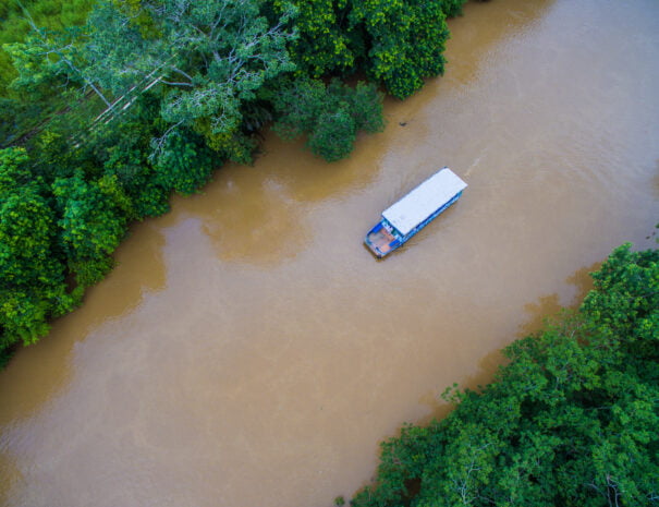 boat on river from air view image