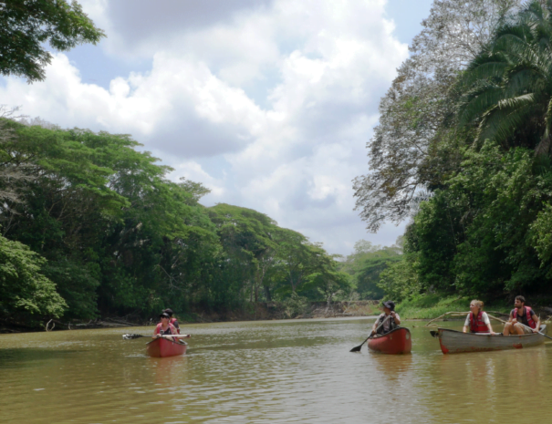 people in a canoe on river