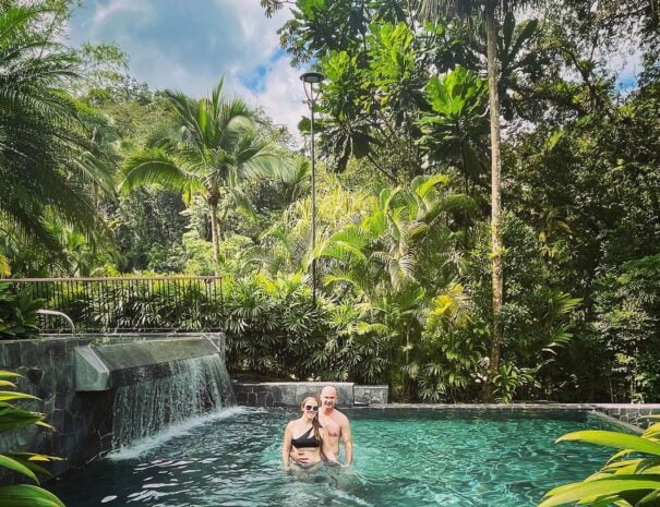 tourists relaxing on a hot spring