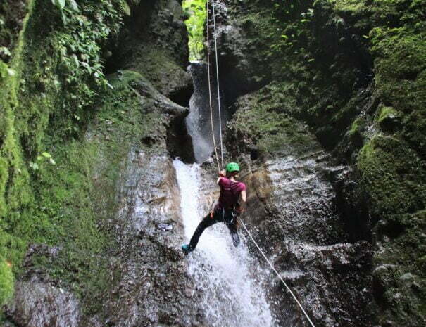 person practicing rappelling